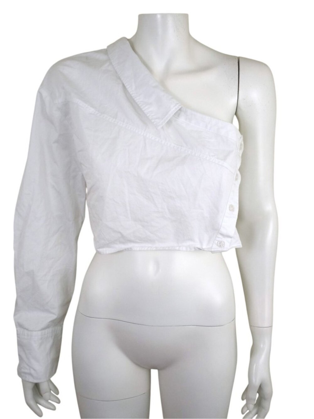 ZARA White Poplin Asymmetric One Shoulder Long Sleeve Crop Top Womens Medium